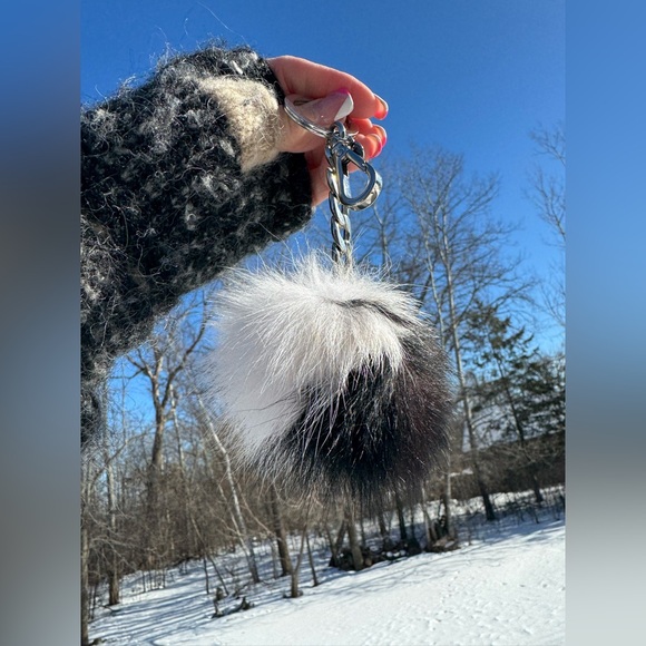 Michael Kors Black White Fur Pom Pom Keychain Accessory - Picture 5 of 9